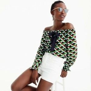 J Crew women’s off the shoulder geometric bow top